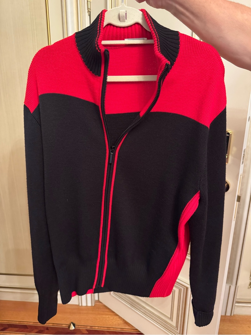 Salvatore Ferragamo Red and Black Zip-Front Men's Cardigan